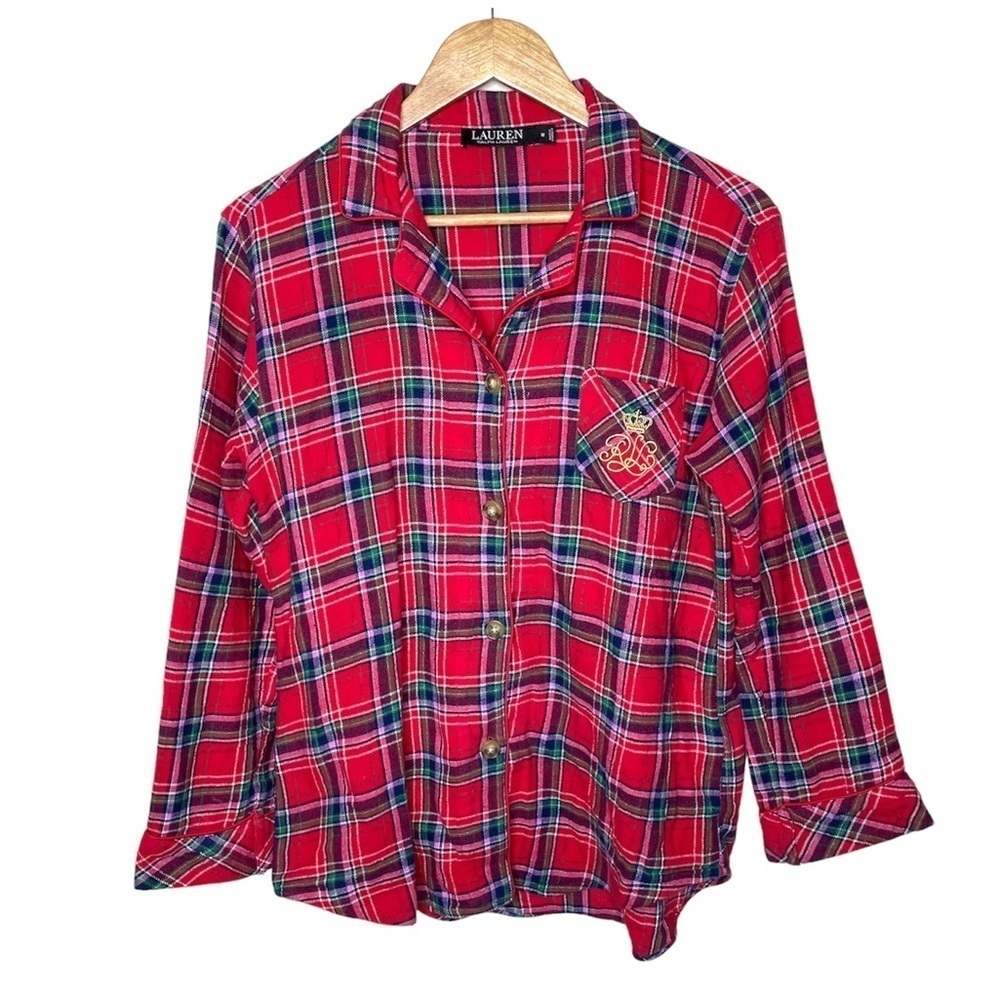 LAUREN Ralph Lauren Black‎ Label Plaid Pajama Top Medium
